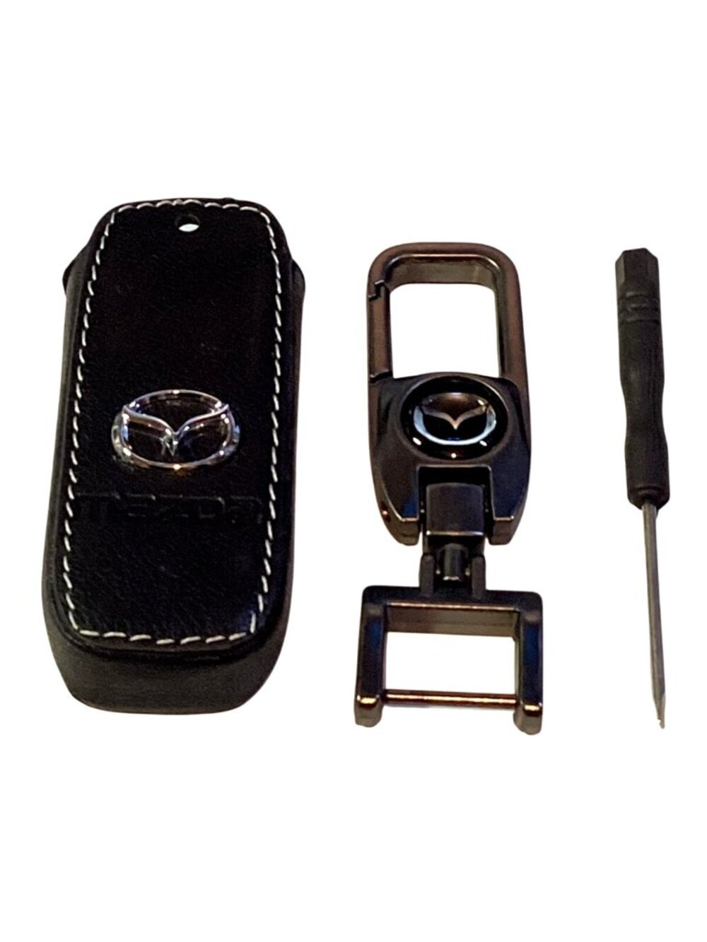 New Leather Key Fob Cover With Key Chain for Mazda Autos NEW